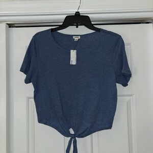 Garage Blue Short Sleeve Top with Tie In the Front - Brand New